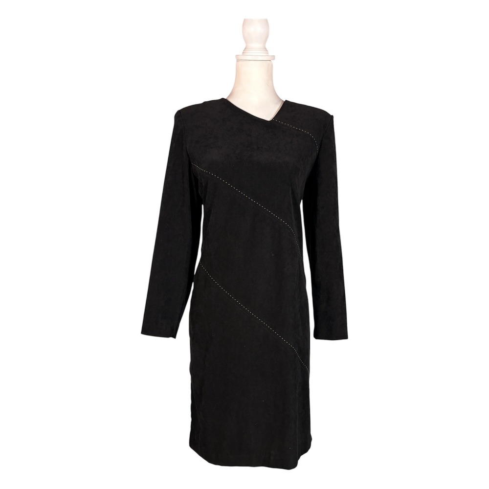 Vintage 90s Black Long Sleeve Dress 12 Petite Long Sleeve Shift Chic LBD